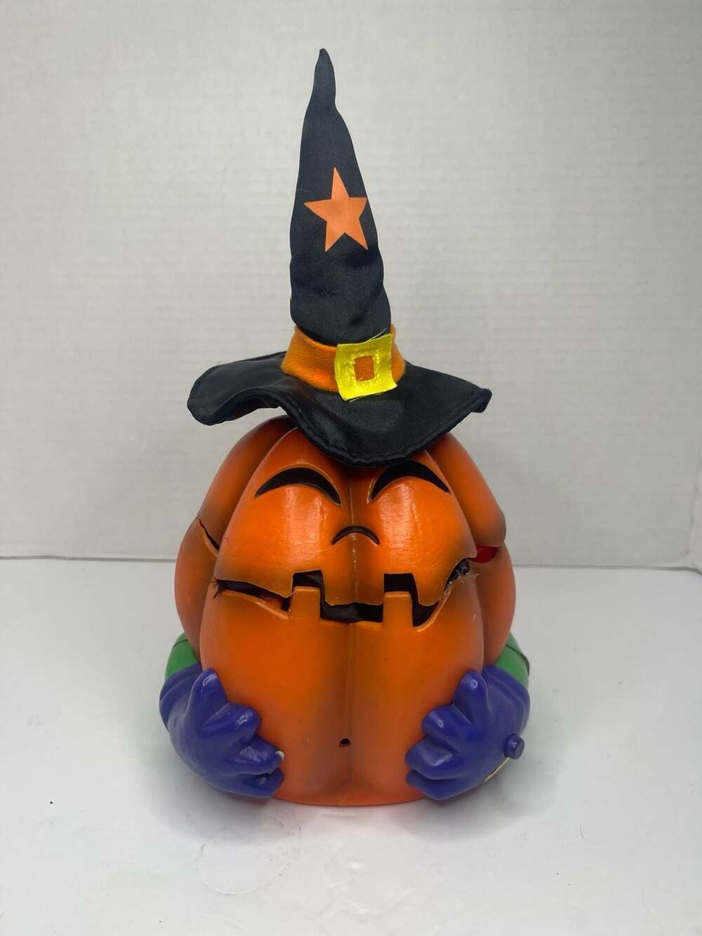 Gemmy Halloween Animated Pumpkin Jack-o'-Lantern with Witch Hat Works Read